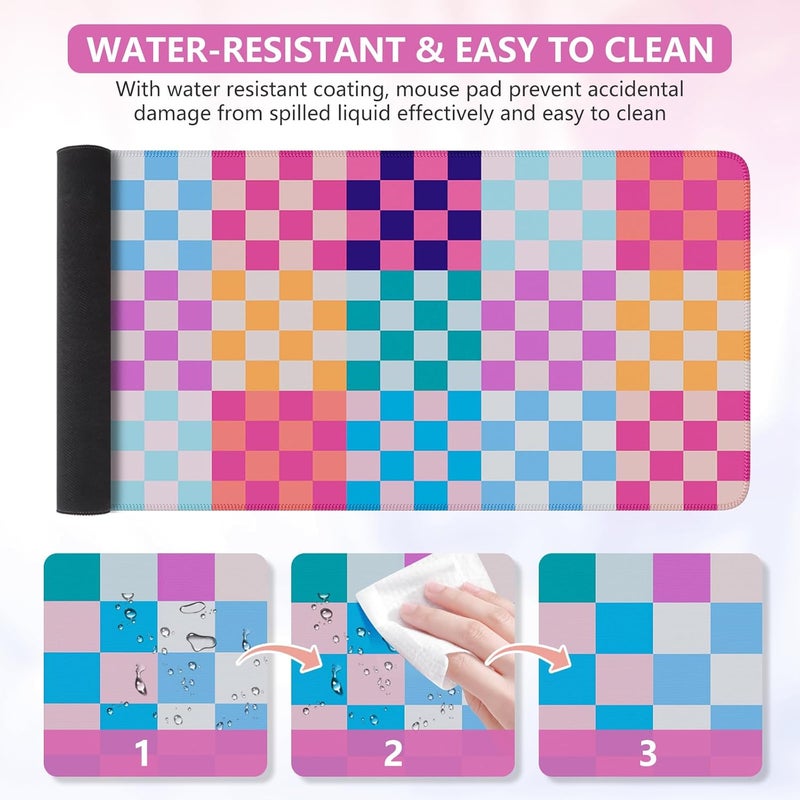 iCasso Desk Matt for Desktop, Cute Desk Pad Mat, XXL Large Mouse Pad, Anti-Slip Big Mousepad with Stitched Edges, Keyboard Pad Mouse Mat for Computer(Colour Checkered) - Image 4